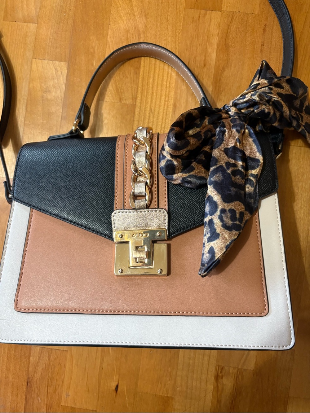 Also Colorblock Leather Top-Handle Satchel - Black, Tan & White